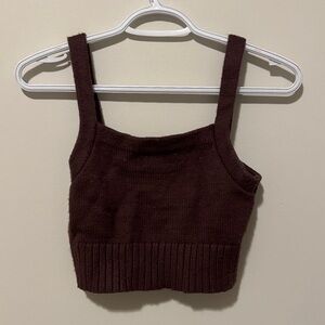 Garage Brown Ribbed Knit Crop Tank